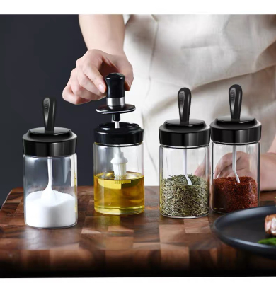 Moisture-Proof Seasoning Box Glass Household Combination Seasoning Bottle Jar Salt Jar Kitchen Storage Sugar Aginomoto Bottle Oiler Set
