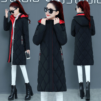 The New Contrast Coat Female Overknee Mid-Length Thickening Slim Fit Slimming Diamond Lattice plus Size Coats Winter