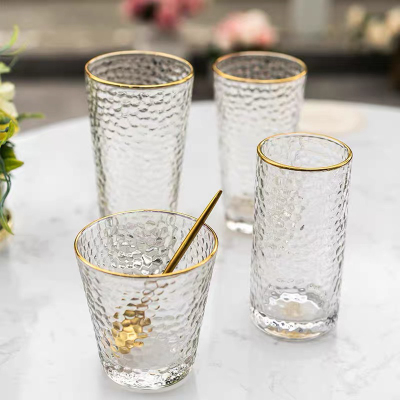 Hammered Pattern Golden Trim Glass Household Creative Dining Room/Living Room Drinking Cup Simple Heat Resistance