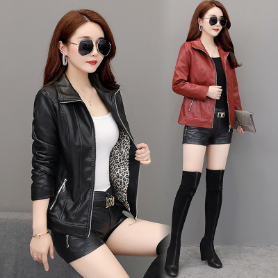 Spring, Autumn and Winter New Leather Coat Female PU Leather Jacket Korean Style Slim-Fitting Short Leather Jacket Women's Clothes Clothes Tops