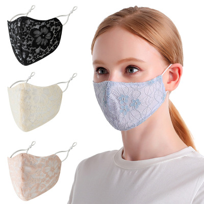 Lace Double-Layer Breathable Thin Cotton Mask Dust-Proof Ear Mask with Diamond Washable Mask