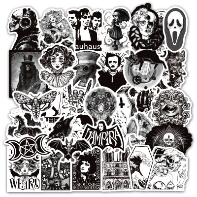 50 New Black and White Punk Style Gothic Graffiti Stickers Waterproof Trolley Case Notebook Skateboard Sticker Stickers