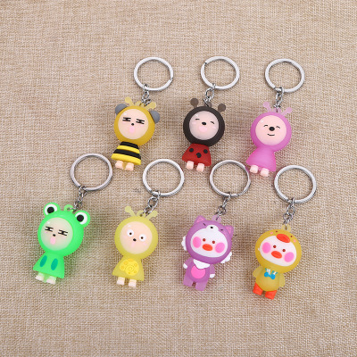 Children Doll Doll Factory Direct Sales Cartoon 3D Soft Rubber Frog Prince Keychain with Light Schoolbag Pendant