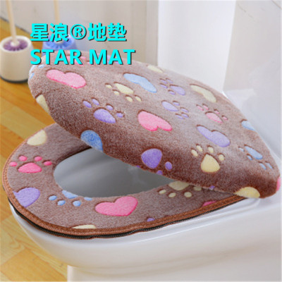 Toilet Mat Two-Piece Set Wholesale Coral Fleece  Warm Two-Piece Set Seat Mat Sticky Buckle Waterproof Toilet Mat