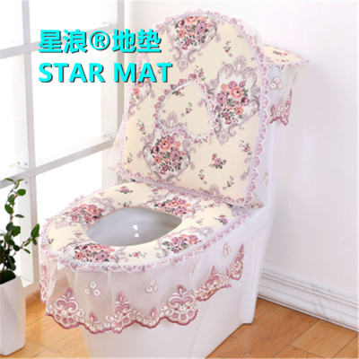  Lace Toilet Mat Three-Piece Set Home Versatile Seat Cover Zipper Seat Washer Winter U-Shaped Toilet Seat Cover