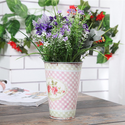 Factory Direct Sales Home Decoration Large, Medium and Small Stickers Iron Bucket with Hook Decoration Fake Flower Hanging Flower Arranging Bucket