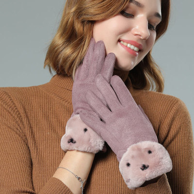 Women's Warm Gloves Winter Outdoor Touch Screen Suede Fleece Thick