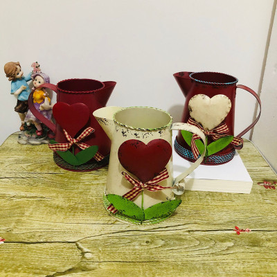 Factory Direct Sales New Style with Heart and Kettle Iron Bucket Flowerpot and Flower Vase Home Decoration Living Room Decoration Creative Gift