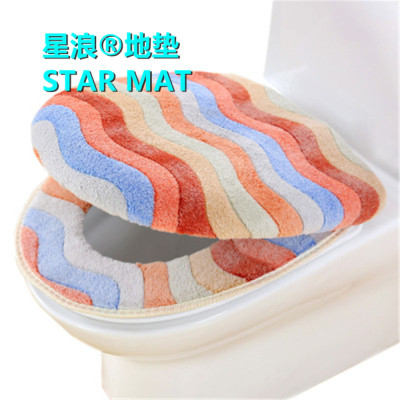 Toilet Mat Two-Piece Set Wholesale Coral Fleece Thickened Warm Two-Piece Set Seat Mat  Buckle Waterproof Toilet Mat