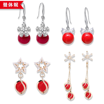 Chinese New Year Celebration Joyous Red Pearl Earrings OK All-Match Earrings Red Pearl Earrings Factory Direct Sales Wholesale Earrings