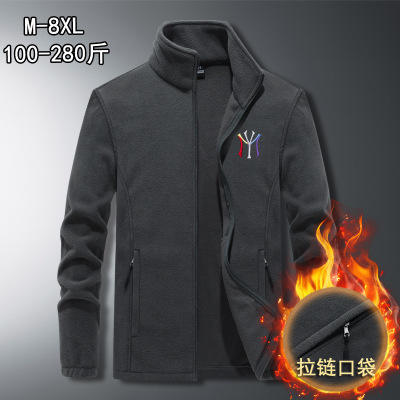 Large Size Loose Jacket Men's Stand Collar Autumn and Winter Casual Sports Jacket Men's Extra Fat Foreign Trade Polar Fleece Top