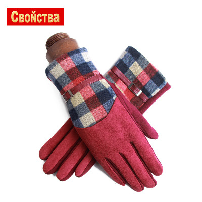 Winter Women's Gloves Wholesale Simple Plaid Finger Gloves Cycling Warm Gloves Fingertip Touch Screen