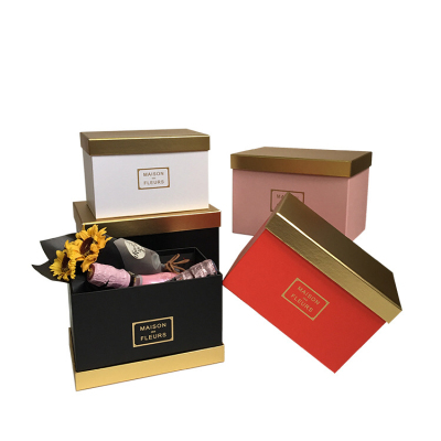 High-End Golden Stitching Rectangular Three-Piece Gift Box Tiandigai Gift Box Flower Box Valentine's Day Gift Box