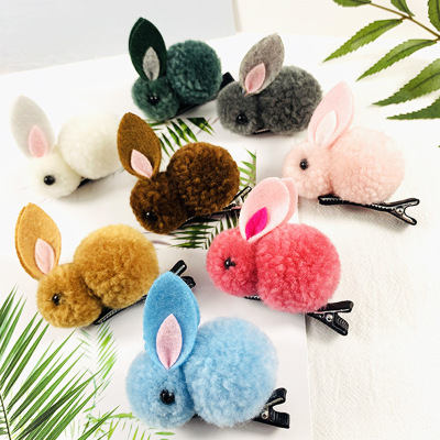 Children's Hairpin Plush Bunny Clip Internet Hot Korean Style Ins Cute Three-Dimensional Hairpin Animal Cartoon Headwear