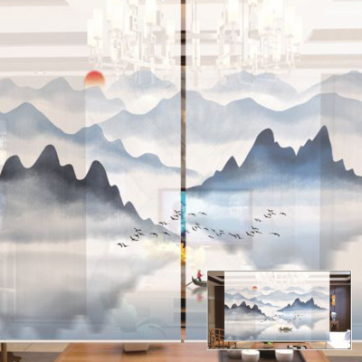 3D Transparent Gauze Curtain Hallway Partition Background Decoration Hanging Painting Factory Customized New Chinese Style Screen Landscape Perspective Roller Shutter