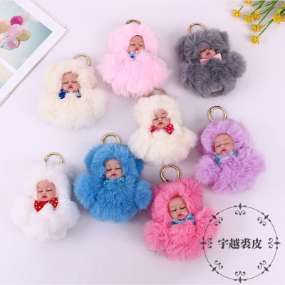 Korean Style Creative Plush Big Ears Sleeping Doll Cute Doll Rabbit Women Bag Pendant Birthday Gift