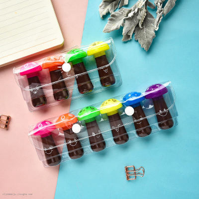 Creative Mushroom Mini Fluorescent Pen Set Student Cute Candy Color Drawing Key Pen Color Marker Pen Bag