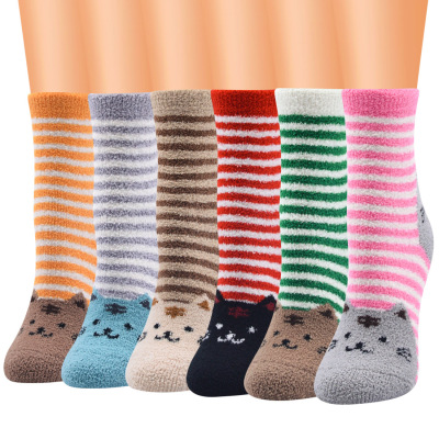 New Coral Velvet Cat Pattern Socks Female Middle Tube Socks Sleeping Socks Warm Floor Socks Female Factory Wholesale Direct Sales