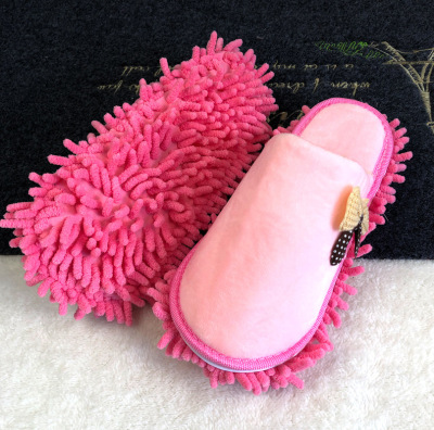 Three-Dimensional Bow Cute Couple Chenille Bottom Lazy Mop Slippers Mop Shoes Removable and Washable