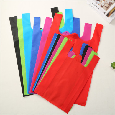 Currently Available Non-Woven Bags Customization Vest Bag Flat Pocket Film Non-Woven Fabric Handbag Take-out Packing Bag Customizable