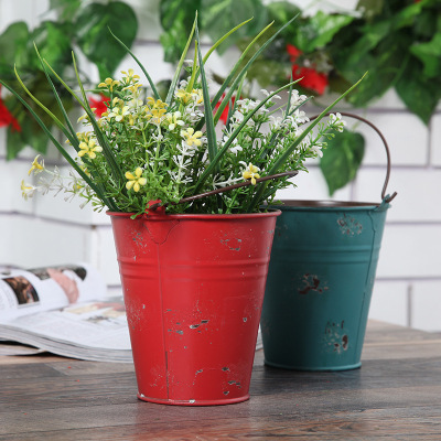 Source of Origin Peicheng Craft Pure Handicraft Retro Tin Flower Bucket Flower Decoration Artificial Flower Flower Arranging Bucket