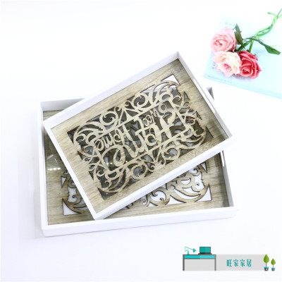 Wooden Hollow Pattern Tray High-End Restaurant Tea Tray Dessert Tray Home Creative Wooden Tea Table Tray