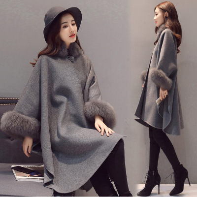 Dolman Sleeve Tarpaulin Woolen Coat Women's Mid-Length Autumn/Winter 2020 Korean Style Shawl A- line Woolen Overcoat
