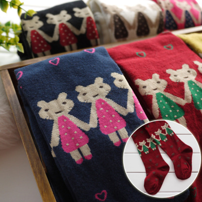 Autumn and Winter Children's Pantyhose Cartoon Cotton Socks Knitted Bottoming Socks Girls Baby's Tights Big Cat