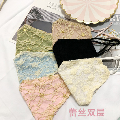 Dustproof and Breathable UV-Proof Lace Double-Layer Cloth Mask Cool Ear-Hanging Customized Foreign Trade