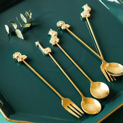 Christmas Stainless Steel Spoon Kit Creative Gold-Plated Coffee Spoon Dessert Spoon Mixing Small Spoon 