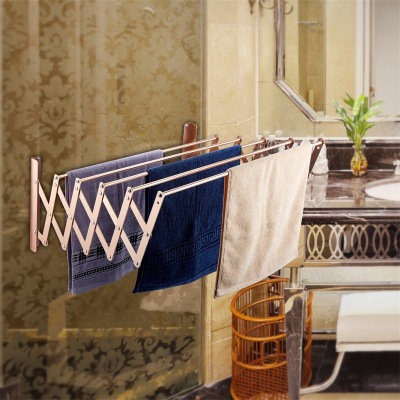 Factory Direct Sales Bathroom Stainless Steel Towel Rack Retractable Foldable Stainless Steel Towel Display Hanger