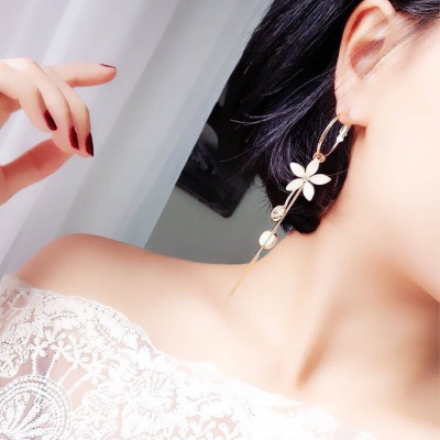 Sterling Silver Needle Super Fairy Long Earrings for Women Crystal Flowers Tassle Fashion Slimming Earrings Trendy Earrings