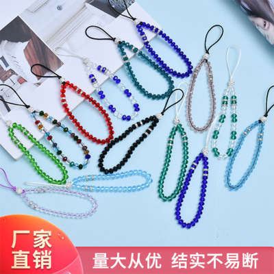 Stall Supply Crystal Beads Flat Bead Chain Wrist Rope DIY Mobile Phone Lanyard Crystal Night Market Hot Mobile Phone Case Chain