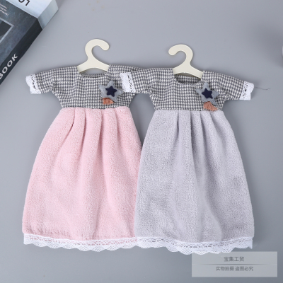 Kitchen Hanging Towel Thickened Absorbent Bathroom Handkerchief Small Towels for Children South Korea Cute Princess Dress Hand Towel