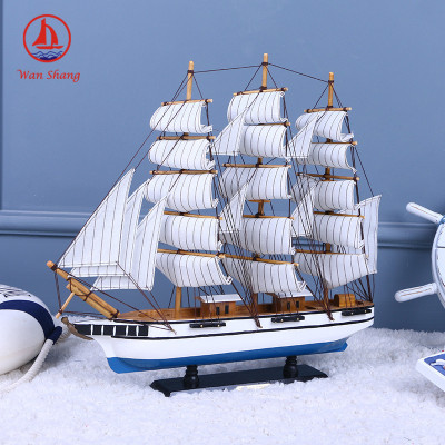 Office Simulation Sailboat Model Home Decoration Assembly Sailboat Decorative Crafts Blue and White Navy Sailboat Decoration Handcrafts