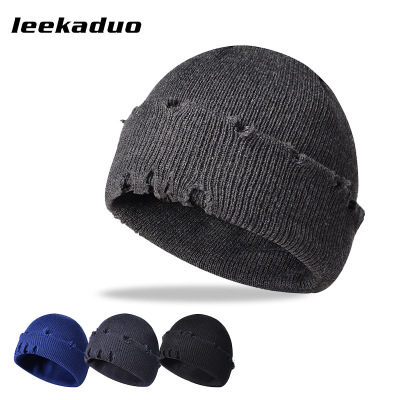 Men's and Women's Trendy Ripped Beggar Knitted Hat Factory Direct Sales Dome Neutral All-Match Hat Distressed Cold Hat Wool Hat