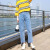 The Jeans Female Loose Autumn and Winter New Korean Version of the High Waist Velvet Padded Thin All-Matching Straight-Leg Ankle-Length Pants