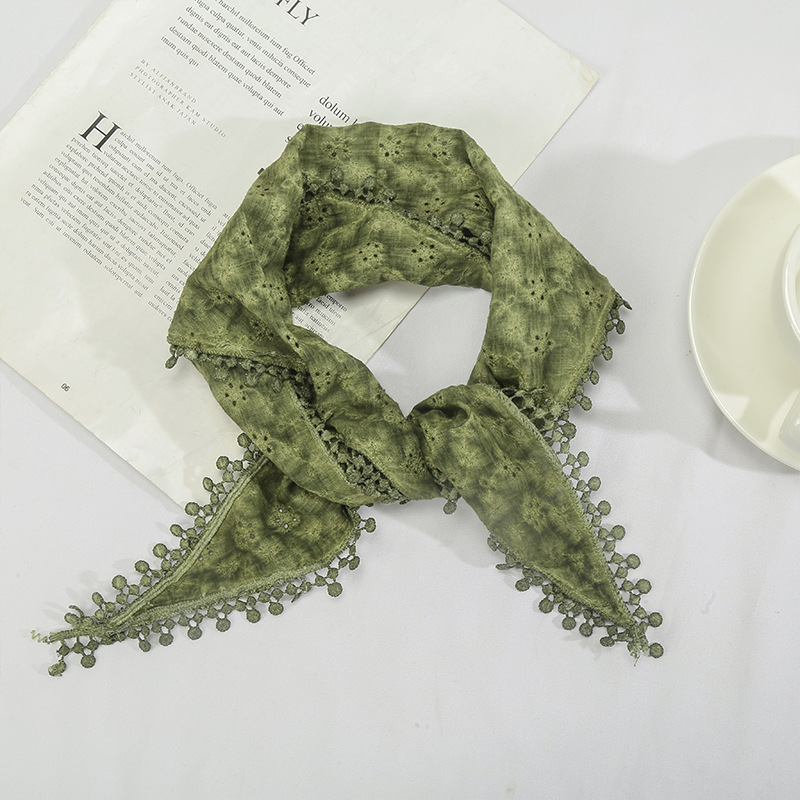 spring and summer new cotton and linen lace triangle scarf korean style japanese style scarf factory direct tie-dyed versatile scarf