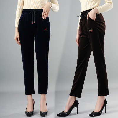 New Corduroy Casual Women's Pants Lace-up Embroidered Harem Pants Autumn and Winter Trousers Loose All-Matching Slim Fit Slimming