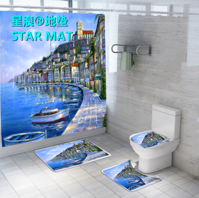 STAR MAT Animal Series Four-Piece Mat Shower Curtain Waterproof Three-Piece Mat Bathroom Curtain