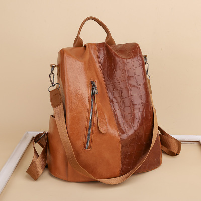 2020 New Popular Korean Style Anti-Theft All-Match Stitching Women's Leather Handbags Women's Backpack Outdoor Travel Bag Backpack