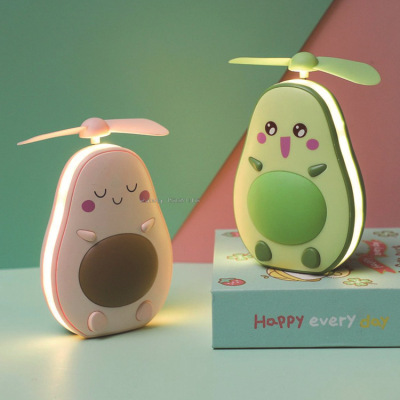 Creative Avocado Led Beauty Mirror with Light Small Fan Mini Handheld Charging