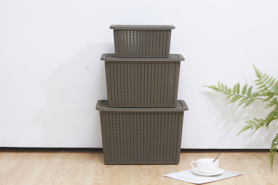1220 Small Rattan Woven Storage Box with Lid Plastic Storage Box Imitation Rattan Woven Storage Box