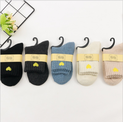 Wool Socks Warm Mid-Calf Length Socks Female with Hearts Pure Cotton Socks Factory Floor Angora Wool Socks Stall