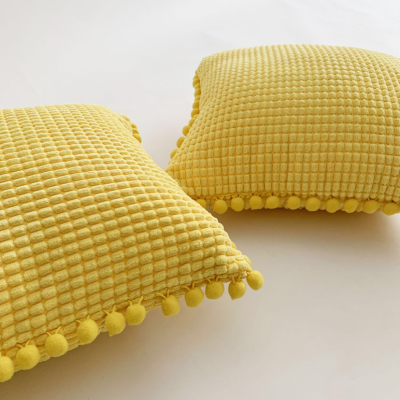 Home Fabric Corn Velvet Ball Living Room Sofa Pillow Cases Modern Solid Color Corduroy Cushion
