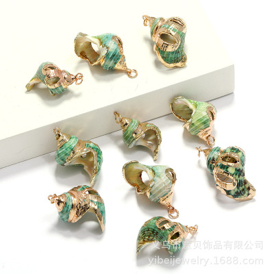 Yibei Electroplating Conch Cut Golden Edge Green Conch Ornament Accessories Gold Plated Edge Cut Green Conch Pendant Parts