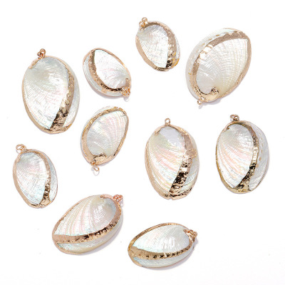 Electroplated Golden Edge White Abalone Shell Ornament Bag Golden Edge Shell Bracelet Necklace Pendant Ornament Accessories DIY Accessories