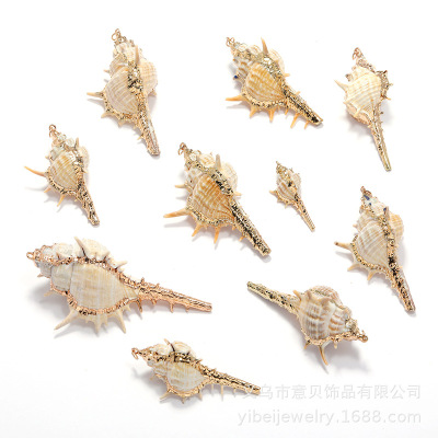 Yibei DIY Ornament Accessories Conch Necklace Pendant Factory Spot Direct Sales New Gold-Plated Edge Conch