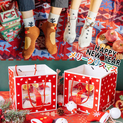 Camel Bear 4 Pairs Couple Coral Velvet Christmas Socks Gift Box Home Socks Room Socks Sleep Socks Wholesale Factory