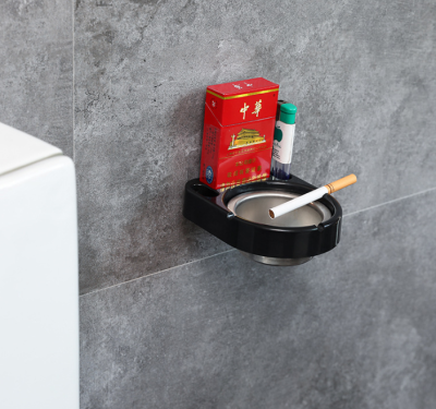 Creative Style Household Ashtray Stainless Steel Hole-Free Wall-Mounted Ashtray Bathroom Cigarette Storage Rack Ashtray